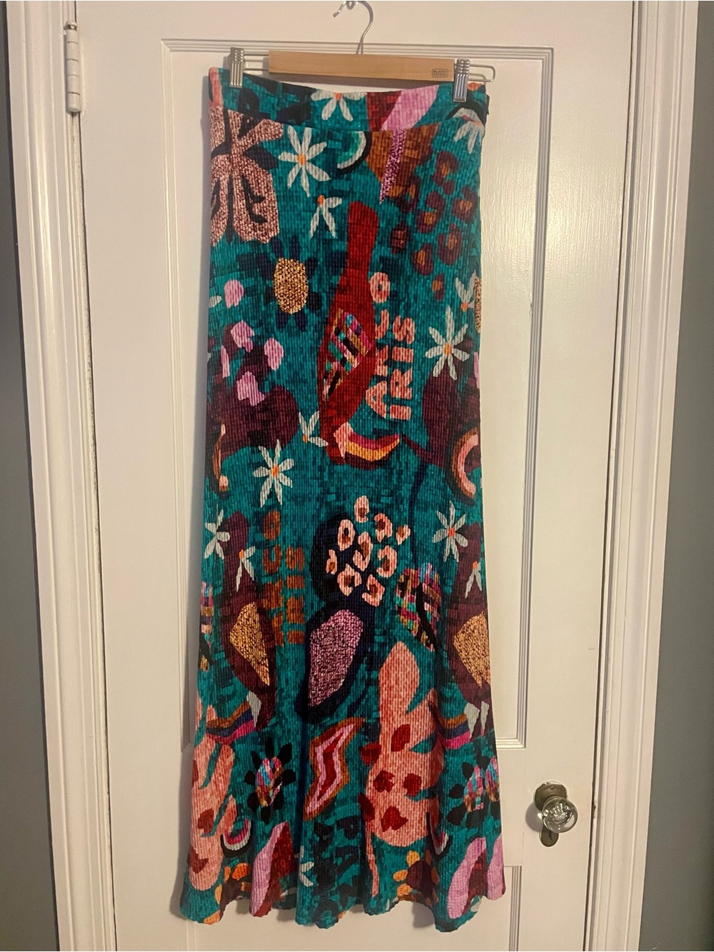 Farm Rio for Anthropologie Gabriela Teal Multi Floral Maxi Skirt Size M